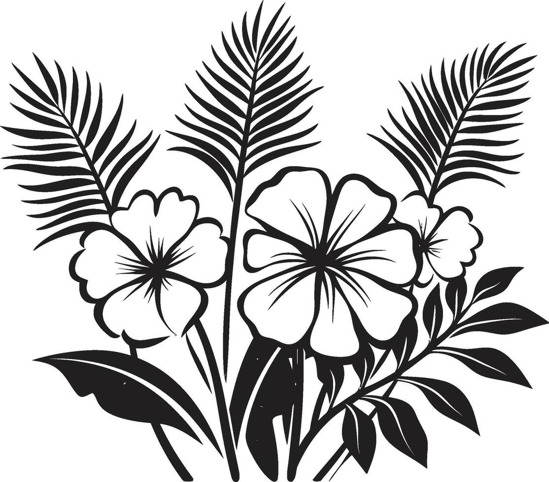 Insel blühen glatt Vektor Symbol symbolisieren tropisch Pflanze Blätter und Blumen im schwarz Blumen- Paradies dynamisch schwarz Logo Design mit exquisit tropisch Pflanze Elemente