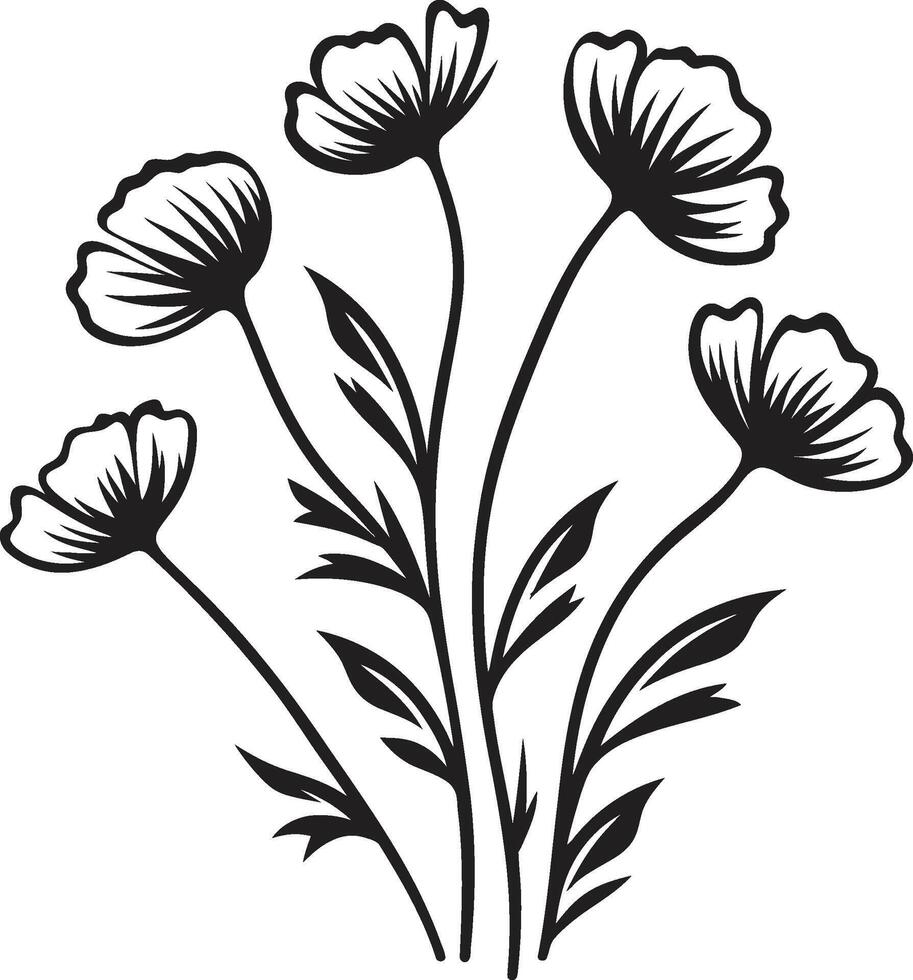 blühen Schönheit Wildblume Vektor schwarz Logo Design Blumen- Harmonie glatt ikonisch Symbol von Wildblumen im schwarz