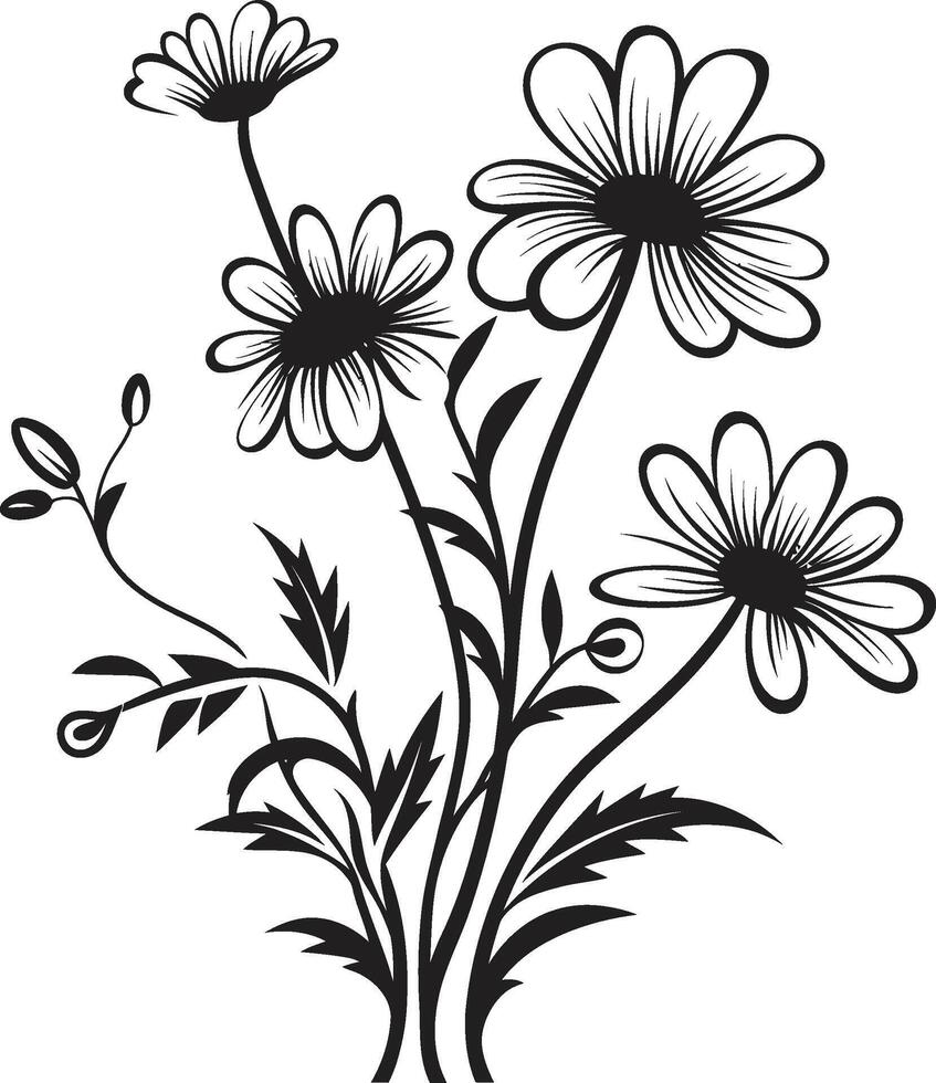 Wiese Eleganz dynamisch schwarz Logo Design mit Wildblume Vektor botanisch Gelassenheit ikonisch schwarz Symbol mit Wildblume Design