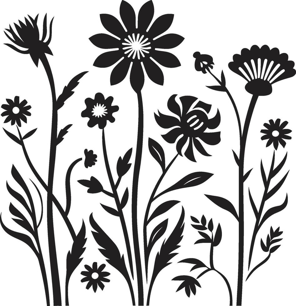 Wildblume Wesen Vektor schwarz Logo Design zum natürlich Schönheit blühend Felder ikonisch schwarz Symbol mit Wildblume Vektor