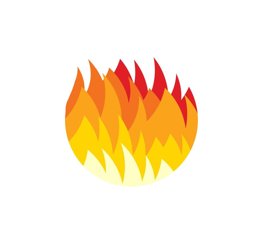 Feuerball-Symbol. rote und gelbe flammenzungen, flaches feuer runde logoschablone. moderne Emblem-Idee. Konzeptdesign für Unternehmen. isolierte Vektor-Illustration auf leerem Hintergrund. vektor