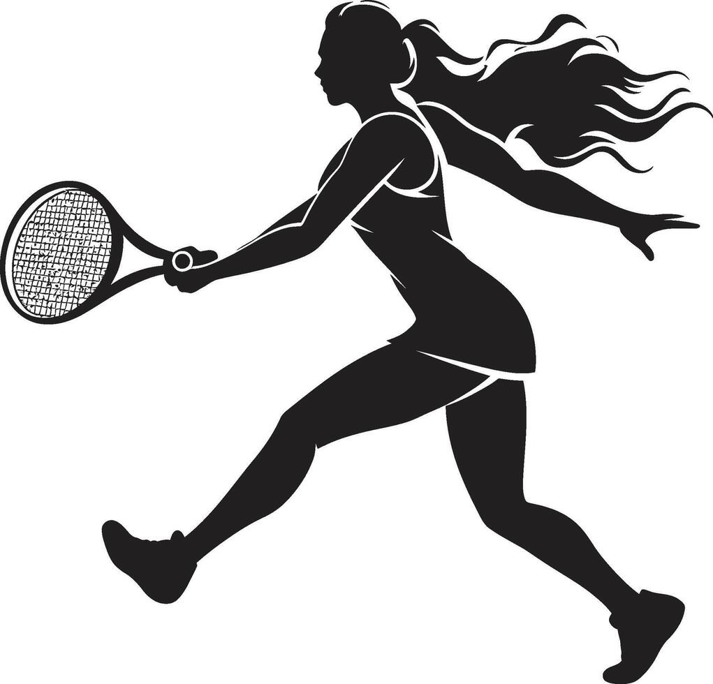 domstol elegans ikoniska tennis spelare logotyp i vektor kraft och balans kvinna tennis mästare vektor ikon