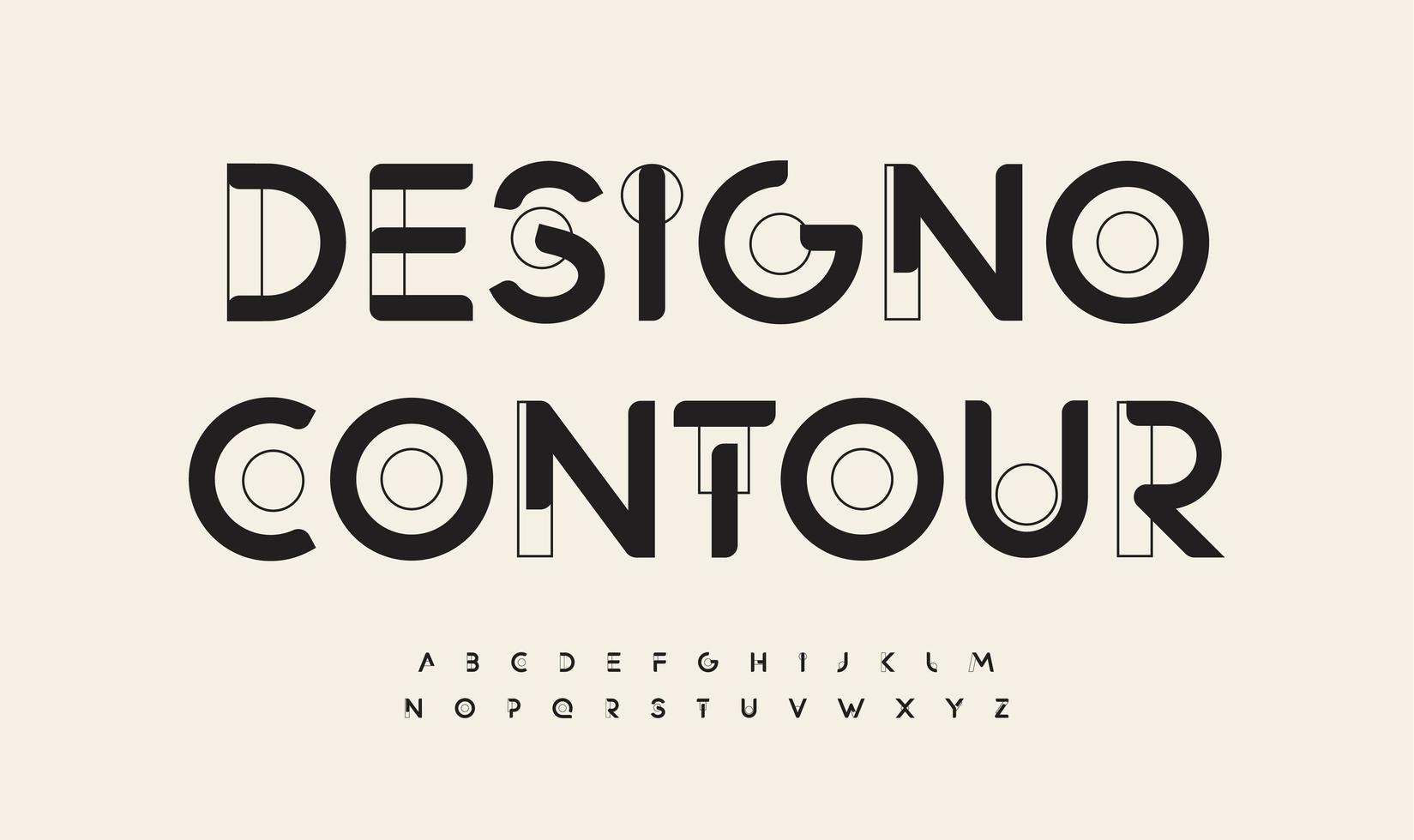 geometrische gezeichnete Schriftart Schneidebuchstaben umreißen Kunstkonturalphabet. minimalistische futuristische Typografie für modernes Architekturlogo, abstraktes Monogramm, Hud-Scifi-Text, Techno-Raumbeschriftung vektor