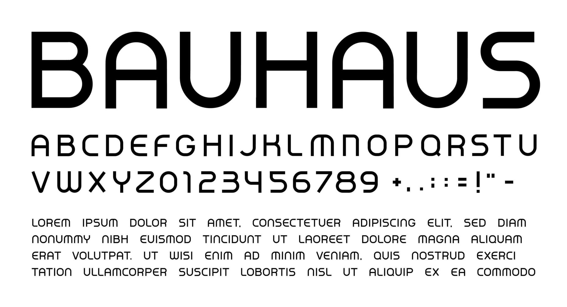 bauhaus bokstäver och siffror set. rundad rubrik versaler modern stil vektor latinska alfabetet. teckensnitt för evenemang, kampanjer, logotyper, banner, monogram och affisch. typografi design.