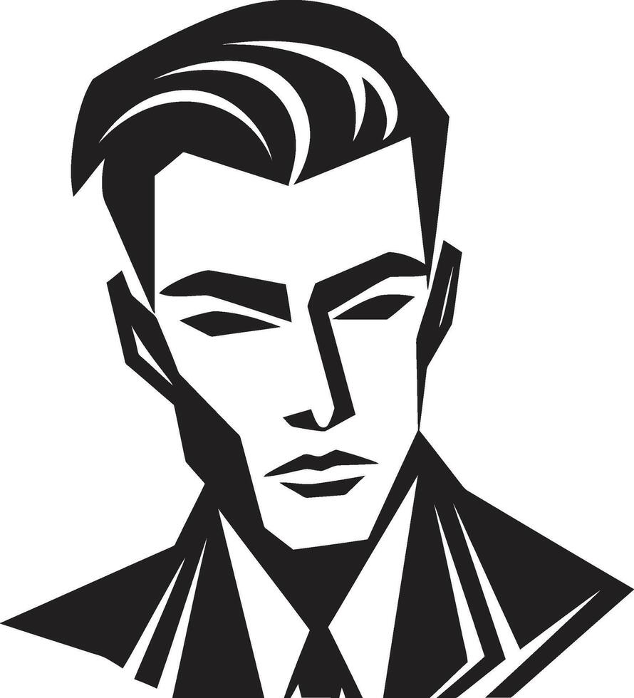 Fett gedruckt Blick Insignien Vektor Logo zum zuversichtlich männlich Gesicht Illustration geformt Raffinesse Abzeichen männlich Gesicht Vektor Symbol mit raffiniert Eigenschaften