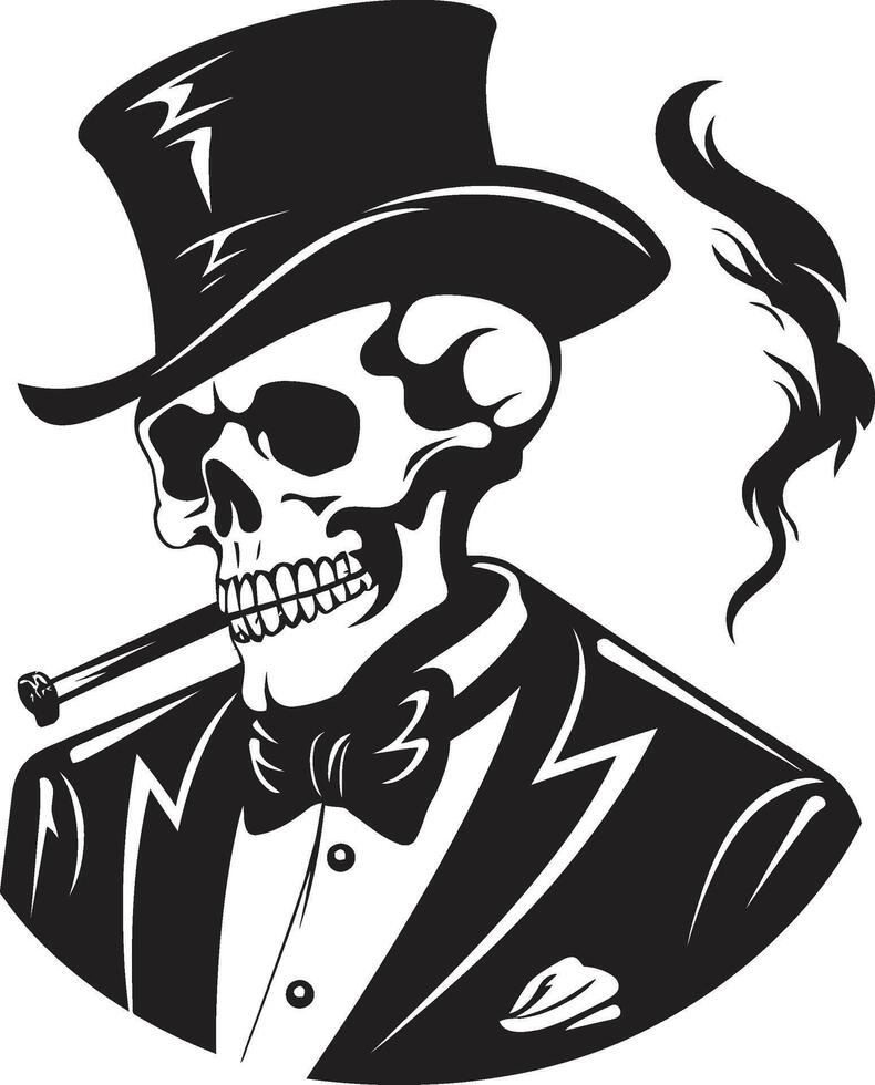 höflich Rauchen Abzeichen stilvoll Gentleman Skelett Symbol im Vektor Design zeitlos Tabakhändler Insignien Rauchen Skelett Vektor Logo zum Jahrgang Charme