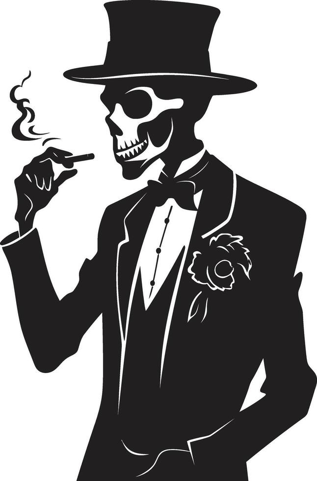 Antiquität Asche Insignien Rauchen Gentleman Skelett Vektor Logo zum Jahrgang locken Zigarre Kenner Kamm Vektor Design zum Rauchen Skelett Symbol mit Raffinesse