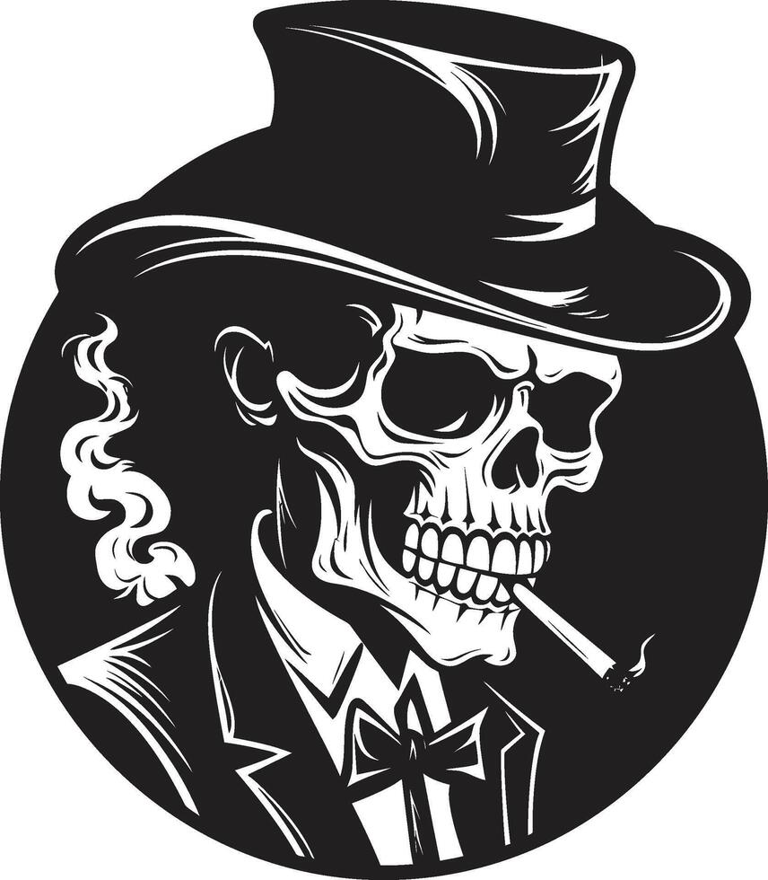 Jahrgang Dampf Abzeichen Rauchen Gentleman Skelett Vektor Logo zum nostalgisch Eleganz höflich und rauchig Insignien Vektor Design zum stilvoll Rauchen Gentleman Symbol