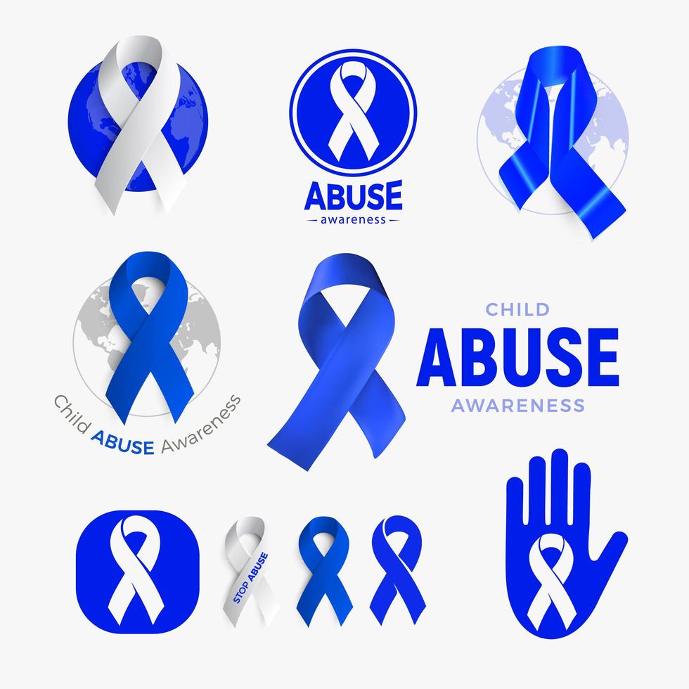 Symbolsatz für das Bewusstsein für Kindesmissbrauch, blaue Bandsammlung, Symbol für die Kampagne häuslicher Gewalt, Emblem für Kinderprobleme, Vektorillustration. vektor