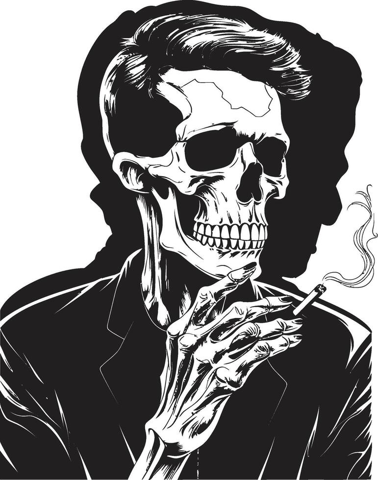 Antiquität Asche Insignien Rauchen Gentleman Skelett Vektor Logo zum Jahrgang locken Zigarre Kenner Kamm Vektor Design zum Rauchen Skelett Symbol mit Raffinesse