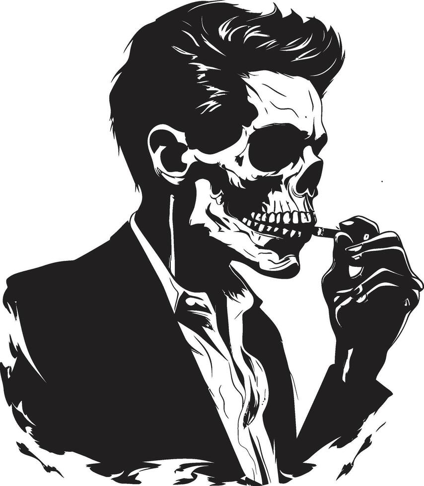 förbindlig rökning bricka eleganta herre skelett ikon i vektor design tidlös tobaks insignier rökning skelett vektor logotyp för årgång charm