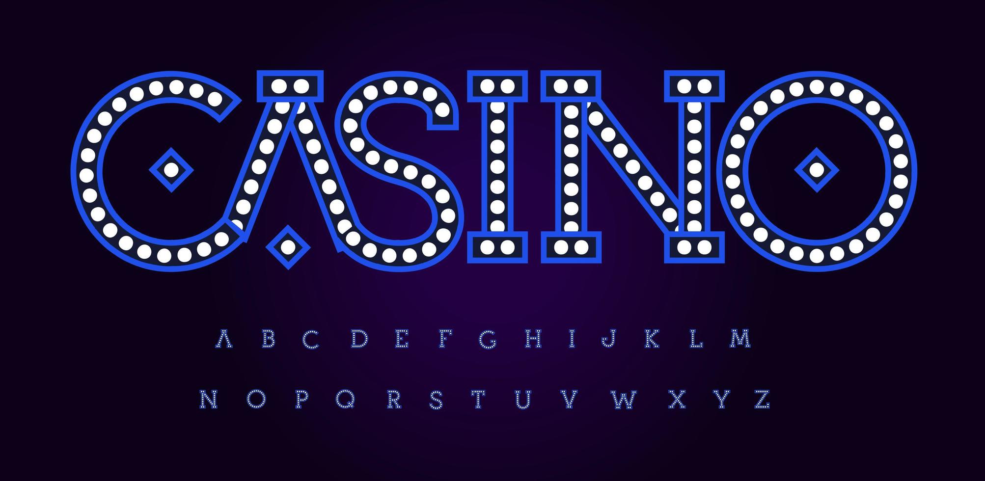 Taschenlampen Buchstaben, Nachtstil Vektor lateinisches Alphabet. Schriftart für Veranstaltungen, Club, Casino-Werbung, Logos, Banner, Monogramm und Poster. Typografie-Design. leichtes Typoskript auf schwarzem Hintergrund.