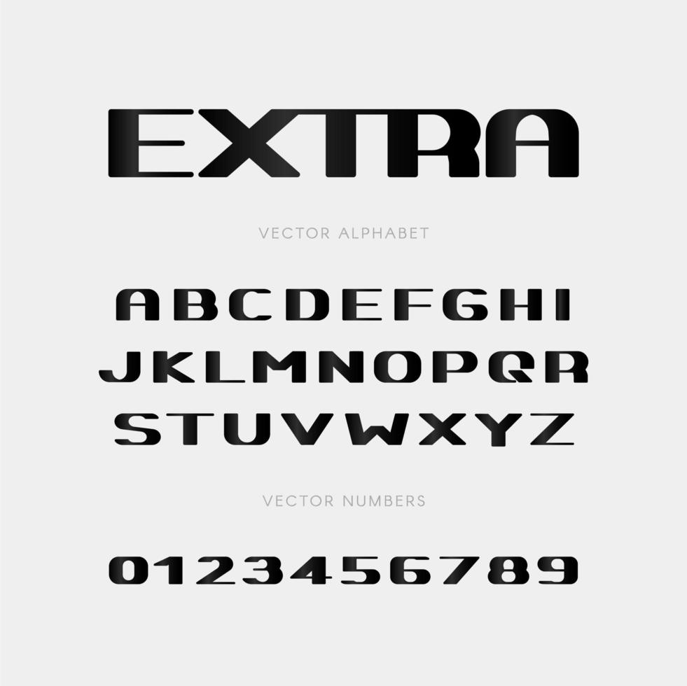 extra feta vektorbokstäver och siffror set. versaler kontrasttypsnitt för rubriktext, monogram, logotyp och affisch. typografi design. vektor