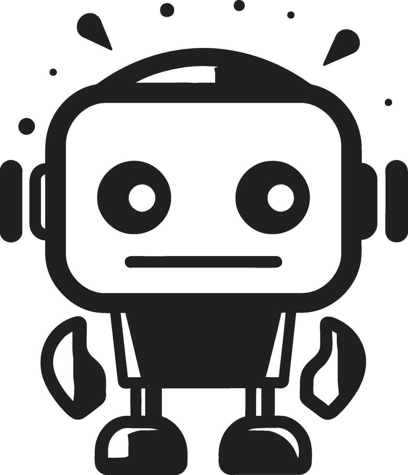 ficka kompis insignier miniatyr- robot chatbot logotyp i kompakt design mini mech förundras vapen mycket liten robot chatbot ikon för konversation charm vektor