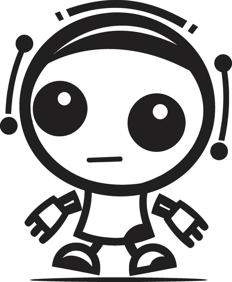Mini mech Wunder Abzeichen süß Roboter Vektor Logo zum bezaubernd Chatbot Charme sausen Widget Insignien winzig Roboter Chatbot Symbol zum Technik Gespräche