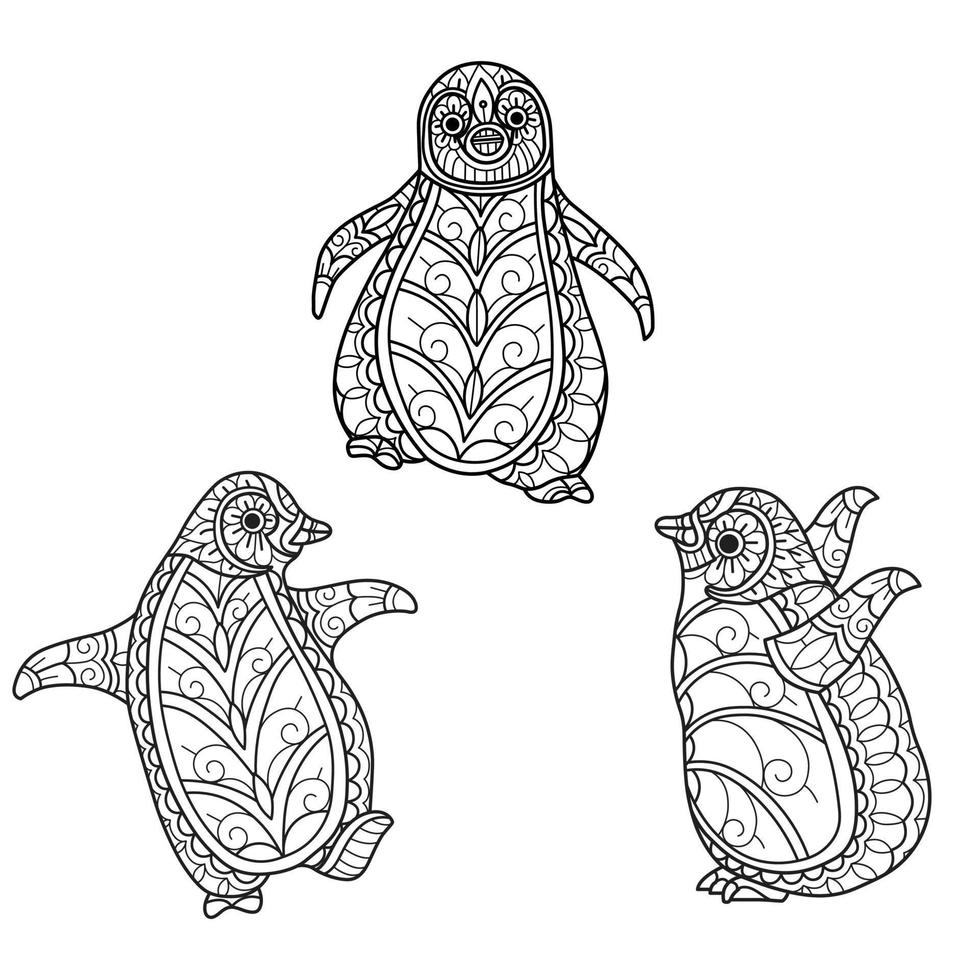 Pinguine Muster handgezeichnet für Erwachsene Malbuch vektor
