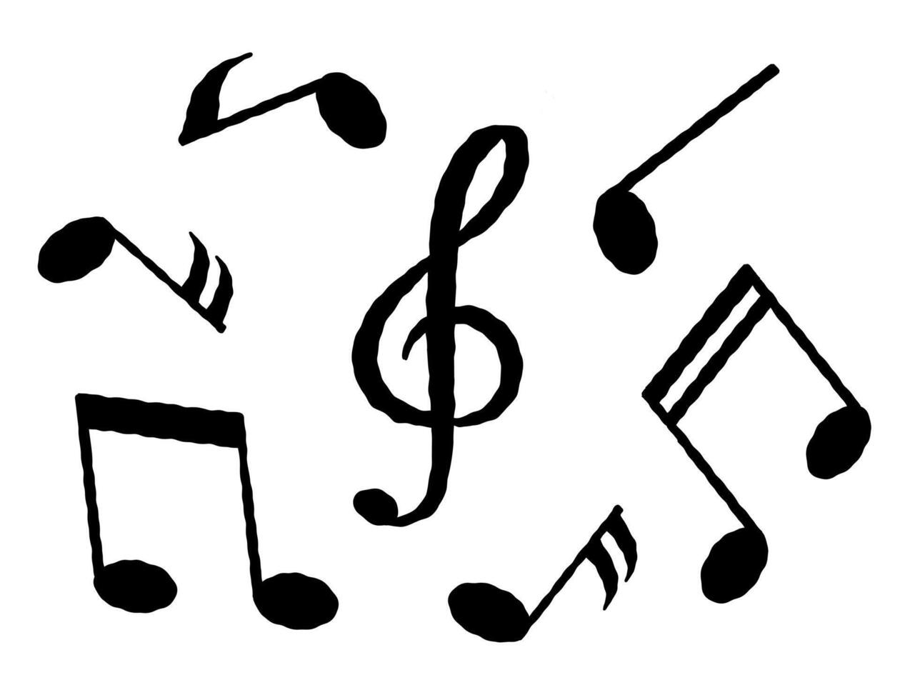 musik symbol i klotter stil dragen med en penna. musik symbol på en vit bakgrund. musik älskande vektor