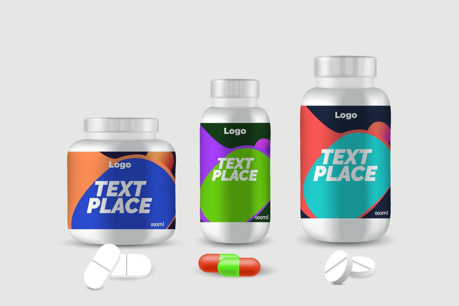 Etikette Vorlage Ergänzung Vitamin Etikette Flasche Etikette Verpackung Design kreativ und modern Design mit multi Vitamin natürlich Vektor Medizin Etikett.