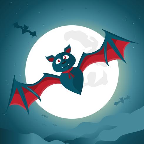 Halloween natt bakgrund med stor fladdermus under månskenet. vektor