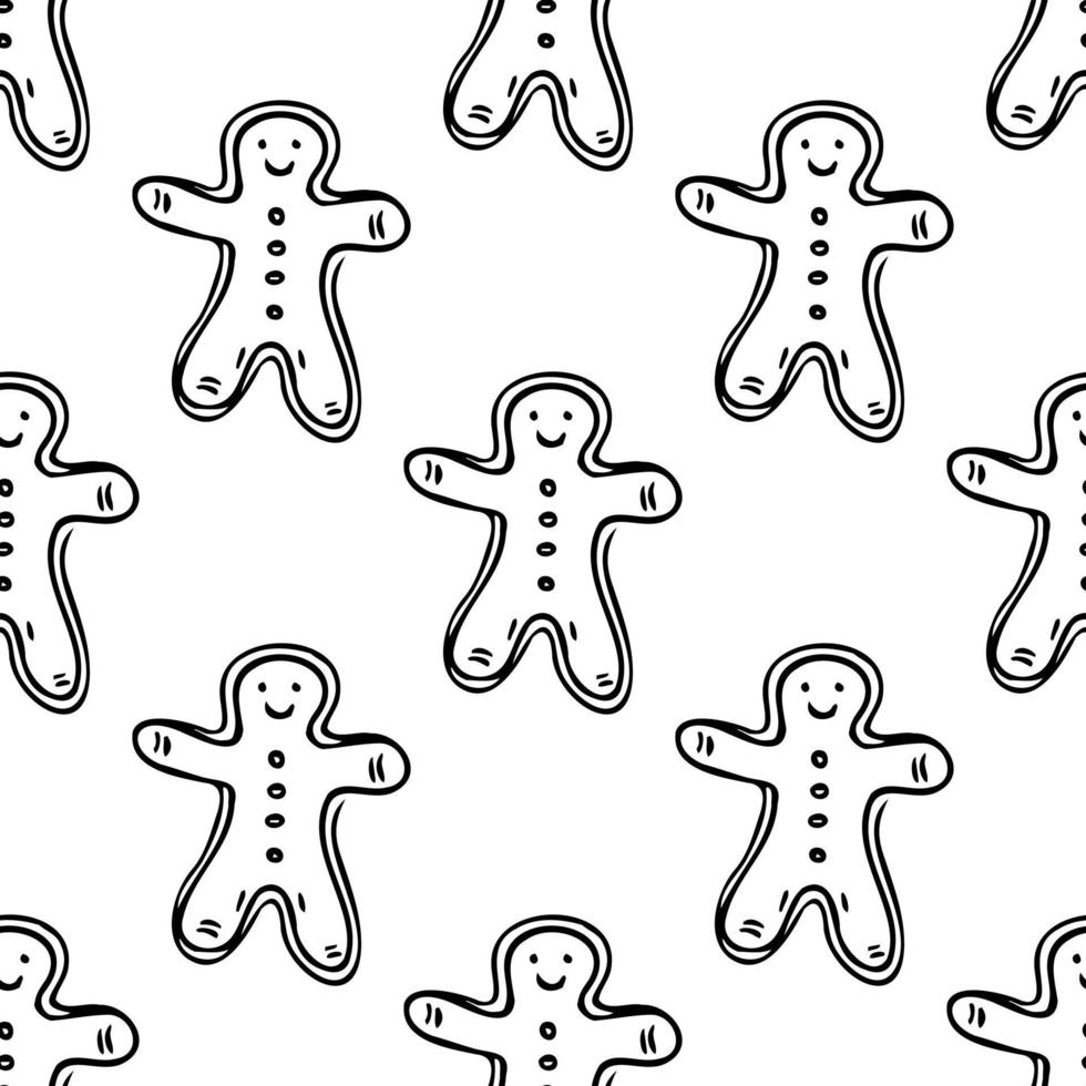 jul pepparkaksgubbe. seamless mönster med kakor. jul bakgrund. doodle vektor illustration