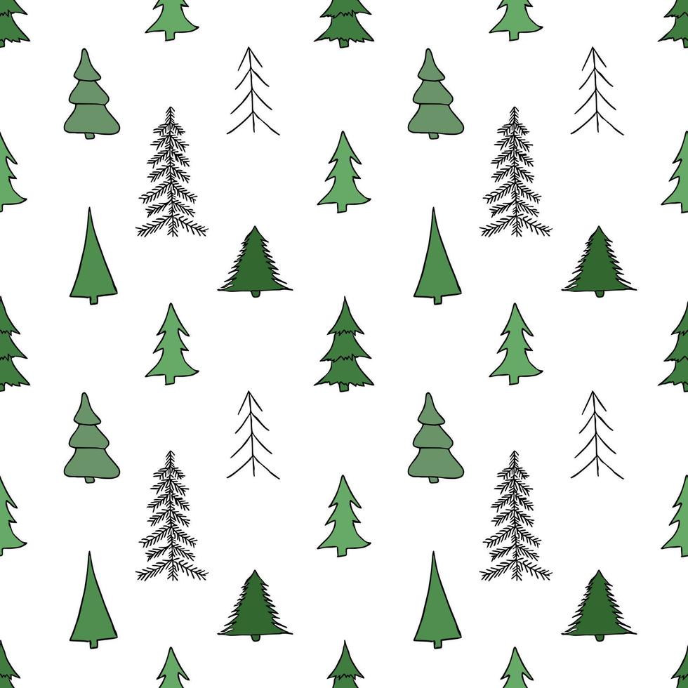 seamless mönster med julgranar. doodle jul bakgrund vektor