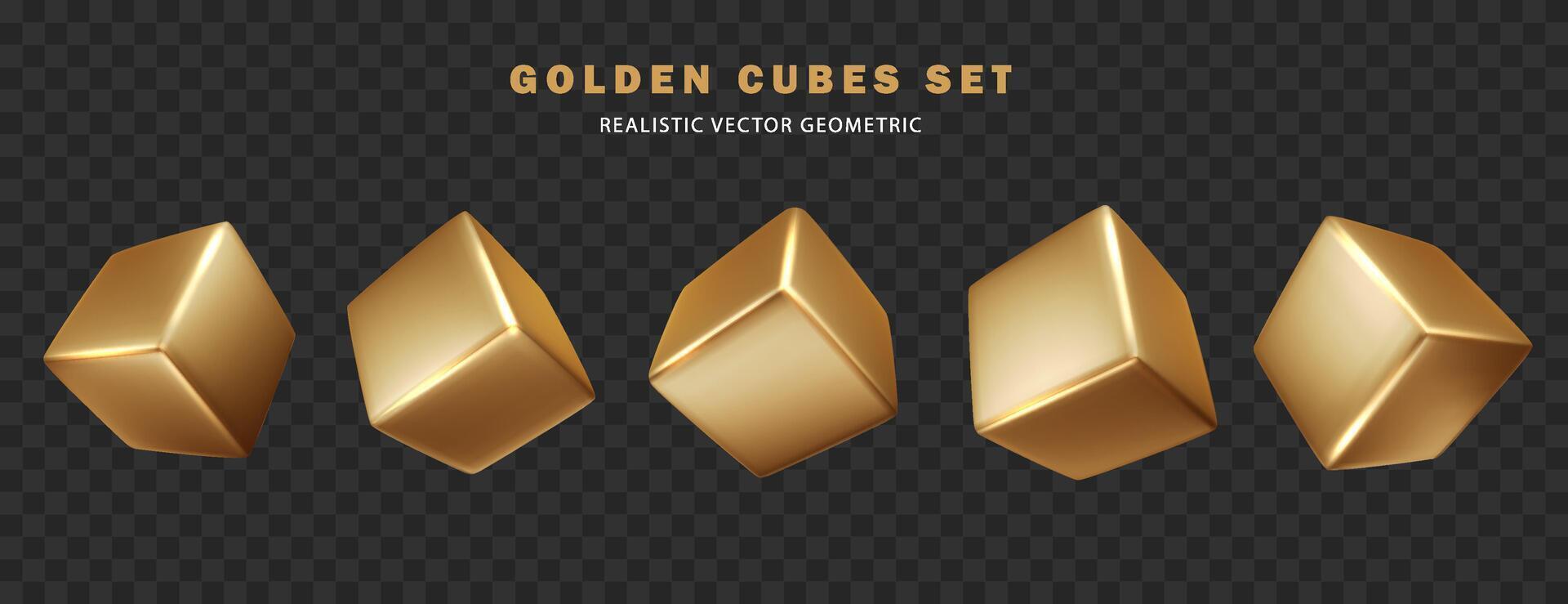 kub i guld metallisk uppsättning isolerat samling. realistisk 3d gyllene dekorativ design element. fyrkant geometrisk former vektor