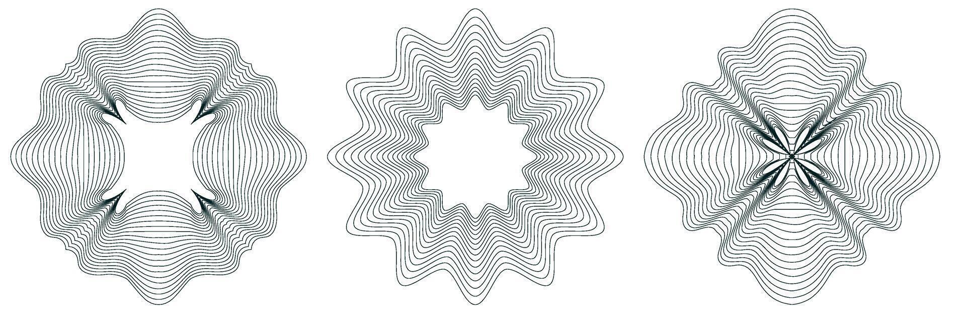 Guilloche Linien Ornament. abstrakt Vektor Kreis Elemente. Spirograph Grafik Elemente.