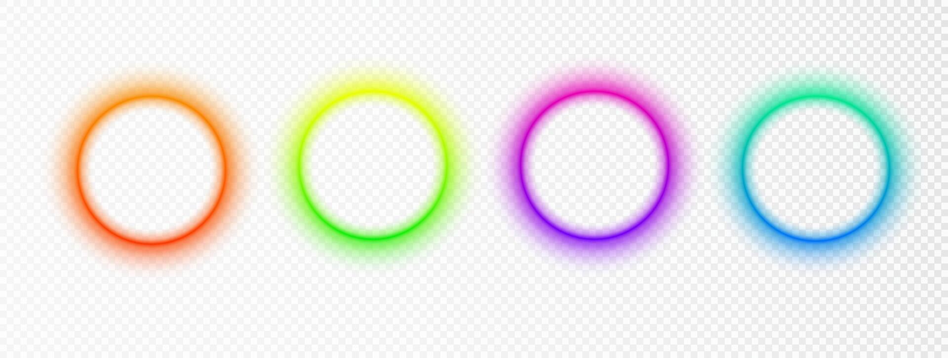 beschwingt Farbe Kreis Rand isoliert auf Weiß. abstrakt Farbe Gradient Kreis Hintergründe. irisierend runden Rahmen mit Kopieren Raum. Sanft Neon- Licht Formen. vektor