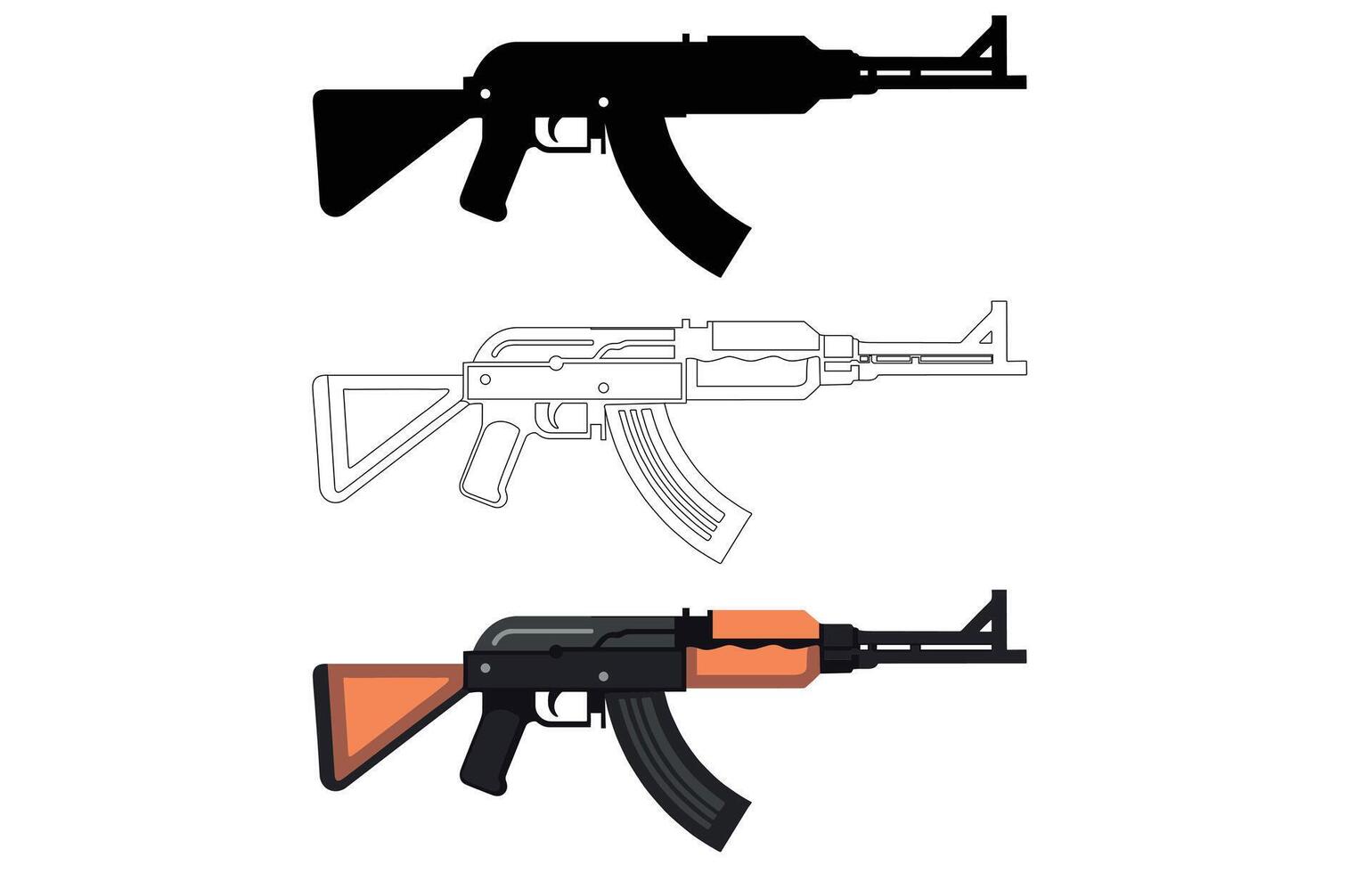 ak47 Maschine Gewehr schwarz Silhouette. Vektor Illustration, Kalaschnikow ak 47 Maschine Gewehr Gliederung