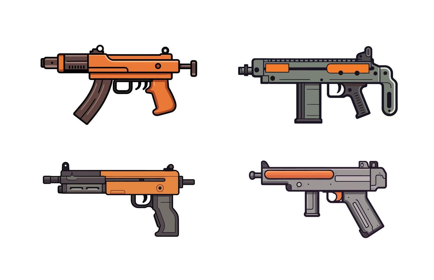 maskin pistol vektor uppsättning, maskin maskin hand pistol vapen stock illustration uppsättning