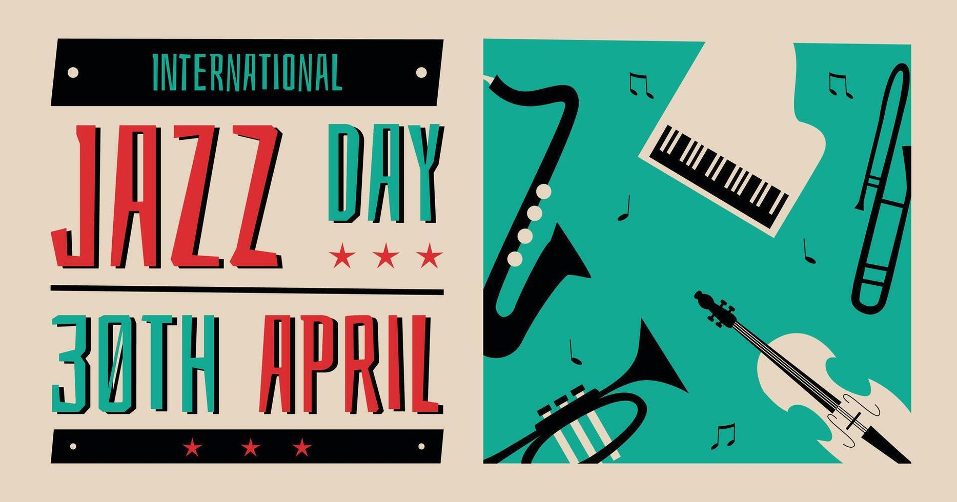 hand dragen internationell jazz dag illustration social media posta mall vektor