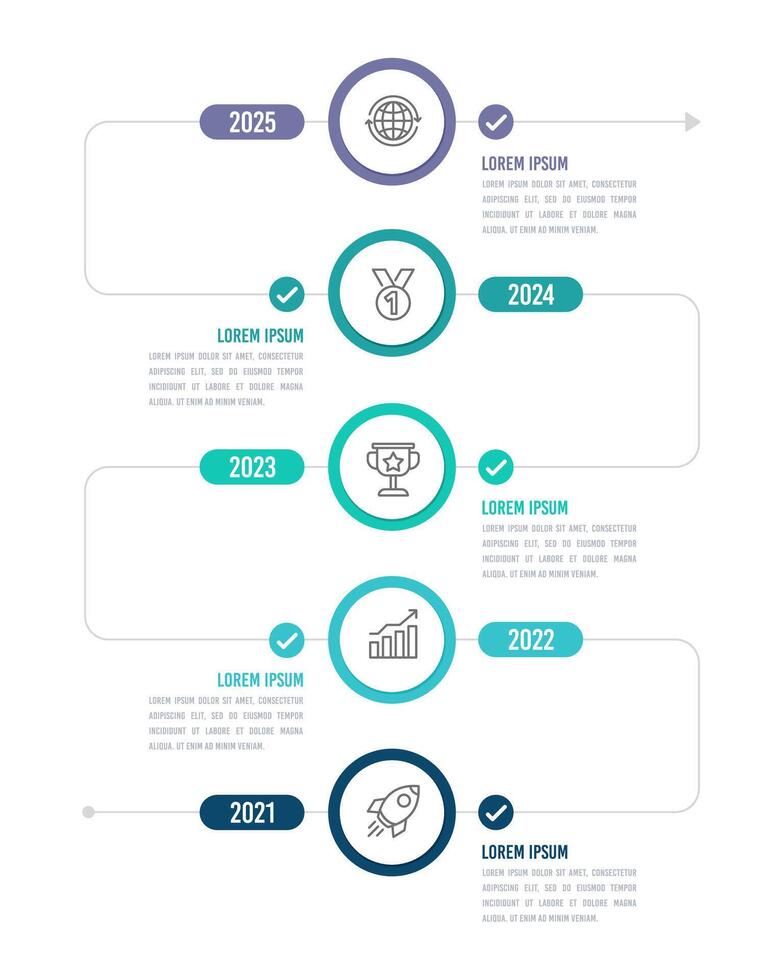 Vertikale Design Vorlage von Infografik Zeitleiste zum Präsentationen. 5 wichtig Geschäft Veranstaltungen. Vektor Illustration.