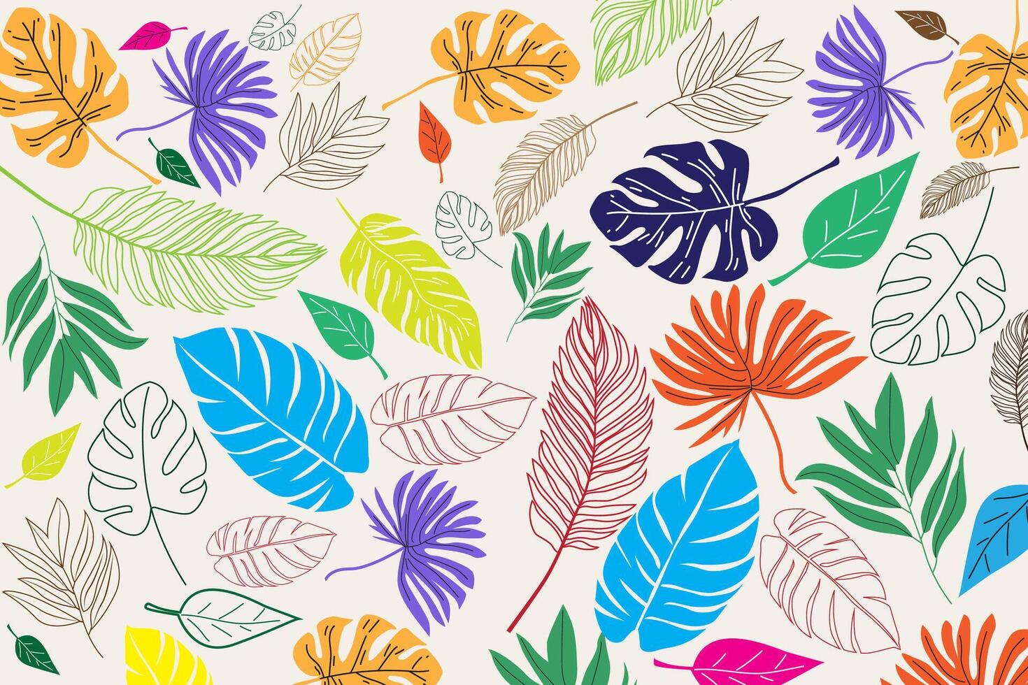 Hand gezeichnet tropisch Blätter Hintergrund. bunt Blume Hintergrund vektor