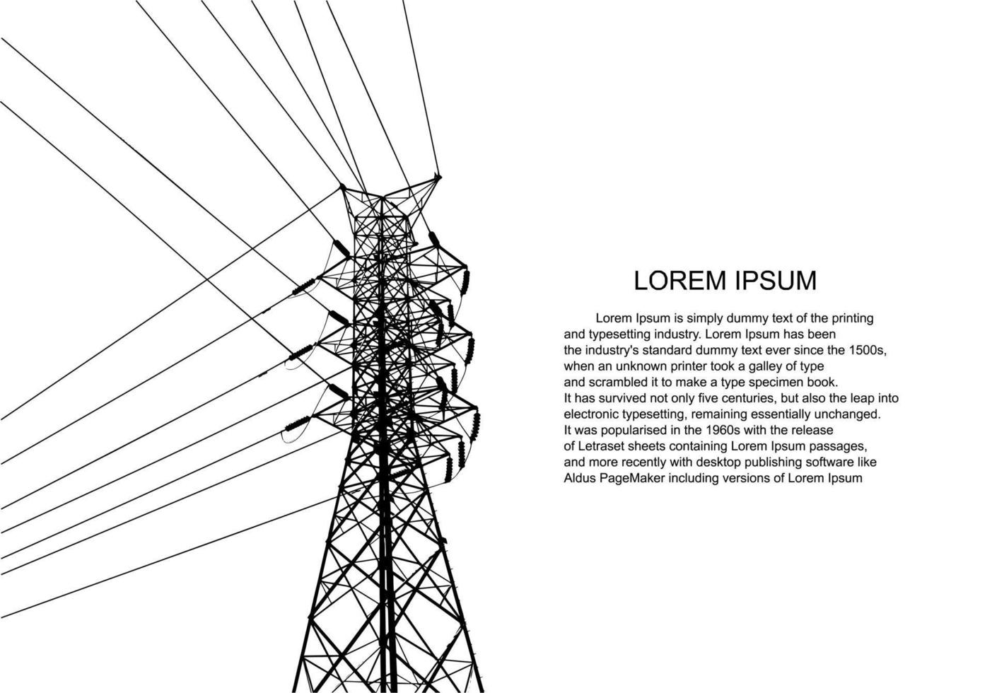 elstolpe .högspänningsöverföringssystem. ett nätverk av sammankopplade elektriska i alla områden. symboler, steg affärsplanering kostym. presentation och reklam. vektor illustration.