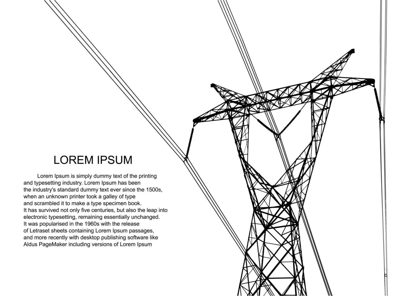 elstolpe .högspänningsöverföringssystem. ett nätverk av sammankopplade elektriska i alla områden. symboler, steg affärsplanering kostym. presentation och reklam. vektor illustration.