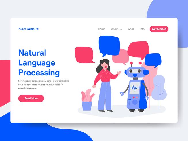 Målsida mall för Natural Language Processing Illustration Concept. Isometrisk plattformkoncept för webbdesign för webbplats och mobilwebbplats. Vektorns illustration vektor