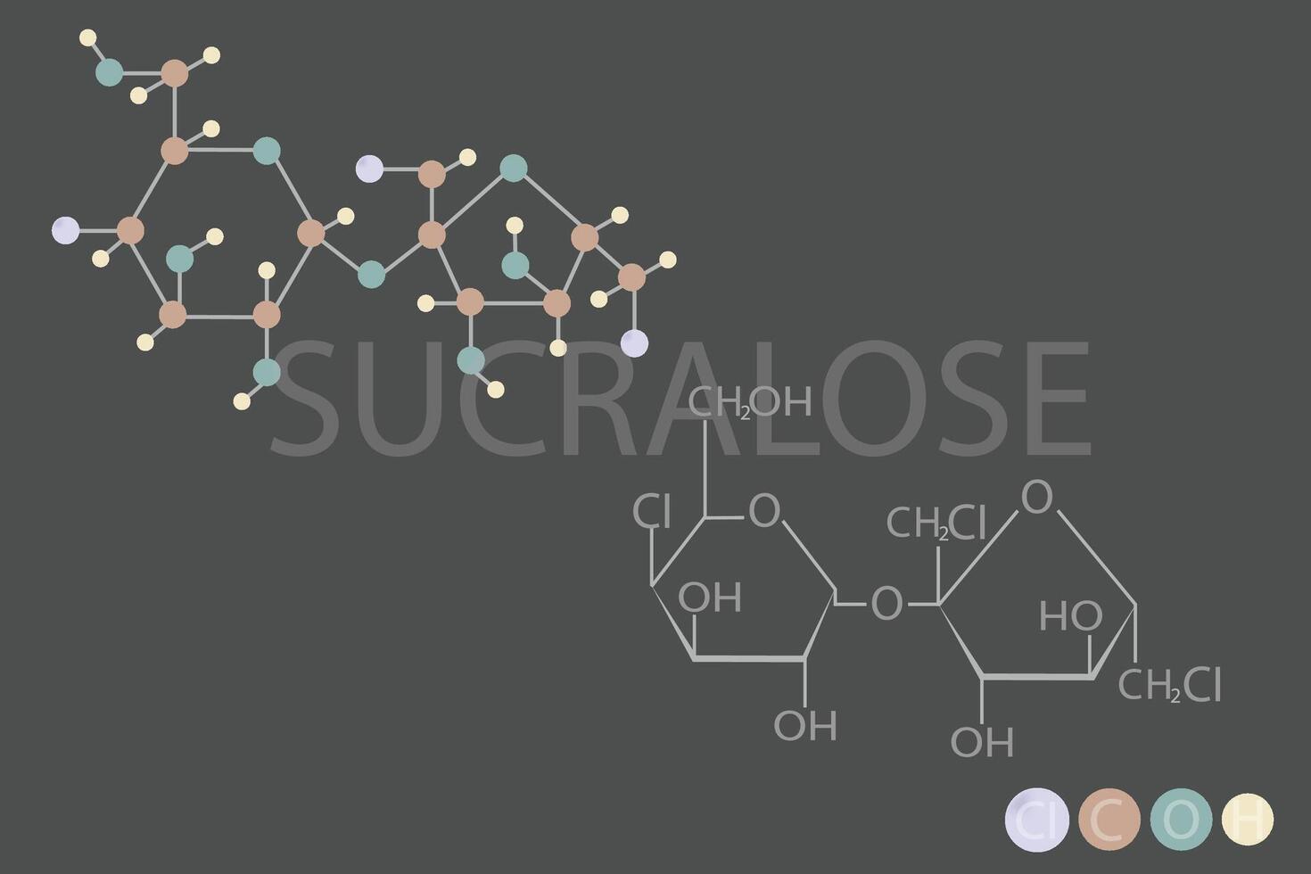 Sucralose molekular Skelett- chemisch Formel vektor