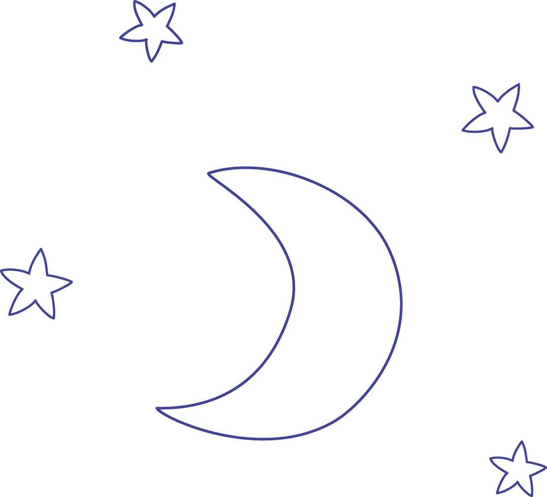 måne och stjärnor linje teckning. natt tid klotter ikon vektor