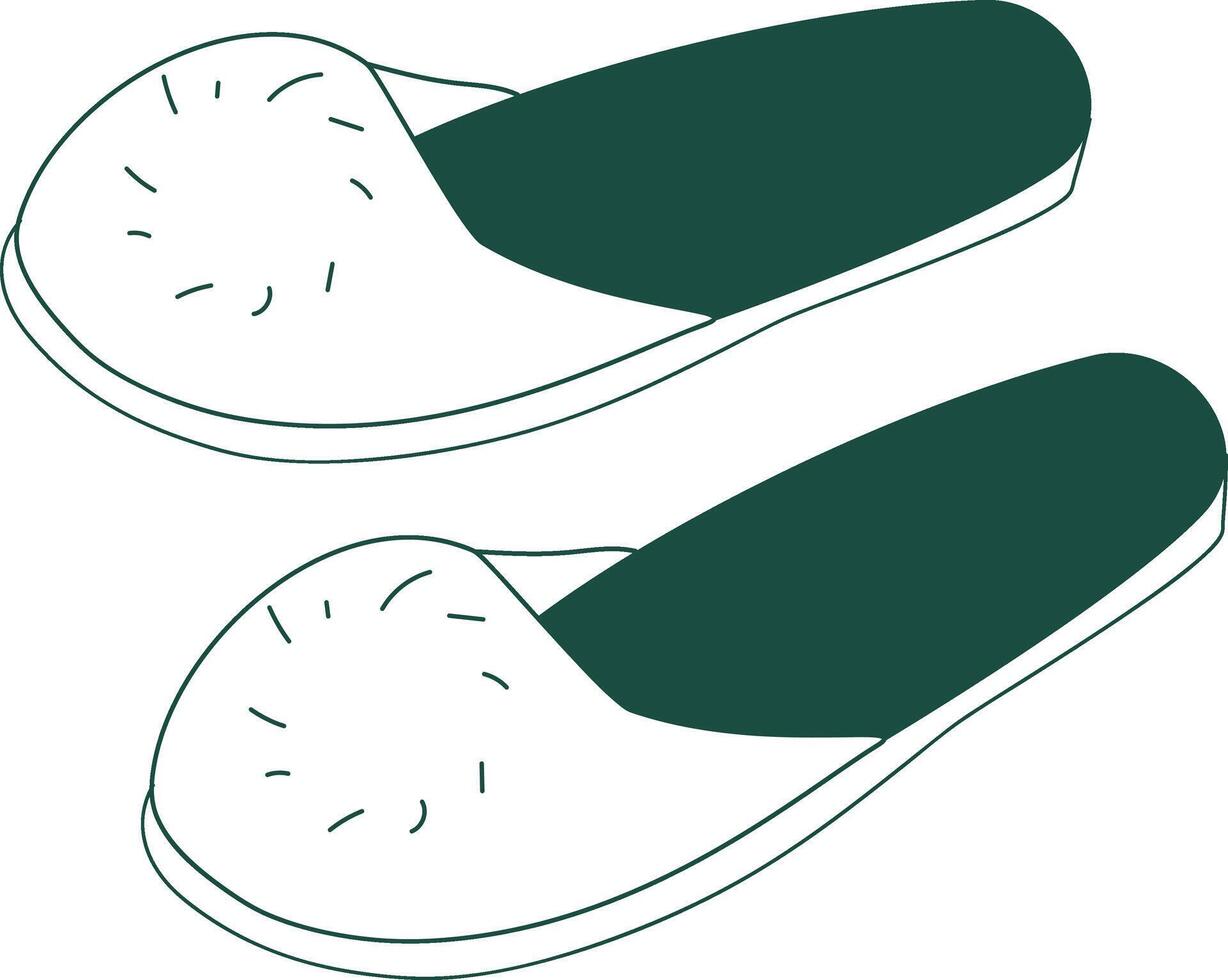 kvinnor sliprar skor linje teckning i grön i vit färger. söt Hem sliprar skor mall vektor