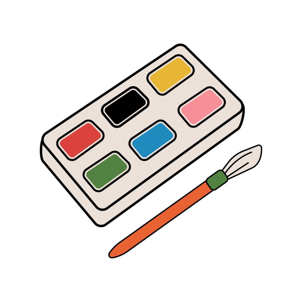barns vattenfärg. vektor palett ikon, borstar. illustration av de platt design av en vattenfärg palett. klotter stil