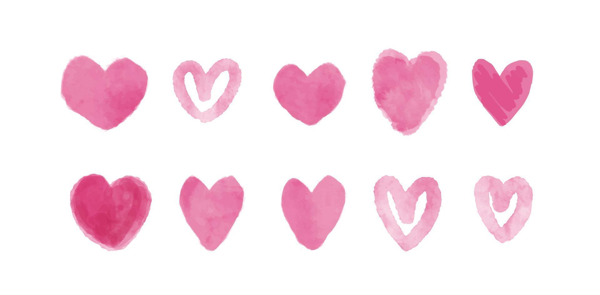 uppsättning rosa akvarell hjärta. vektor
