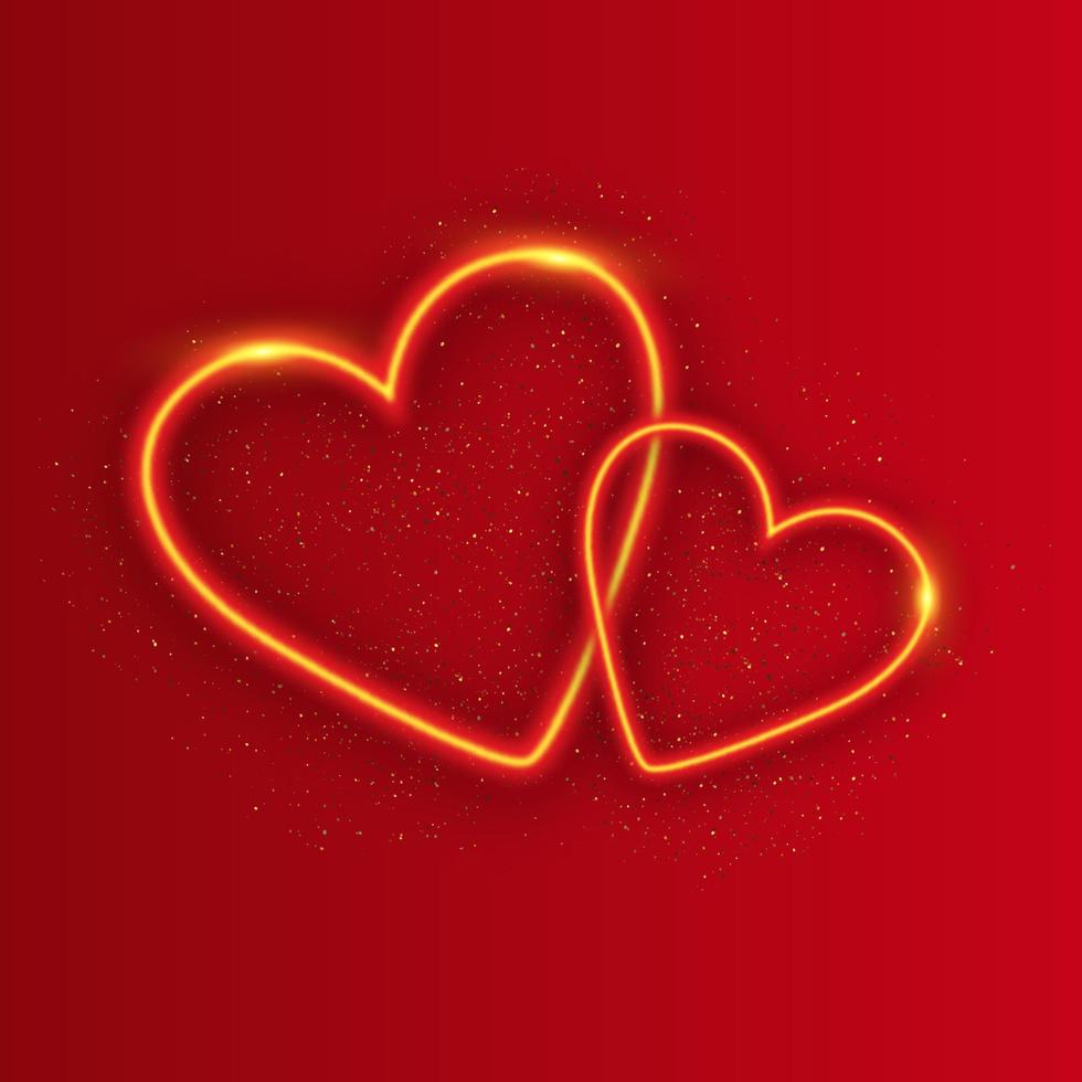 var min valentin. neon hjärta på röd bakgrund. vektor
