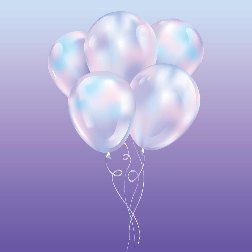 knippa av realistisk holografiska regnbåge ballons med höjdpunkter. vektor illustration för kort, fest, design, flygblad, affisch, dekor, baner, webb, reklam.3d realistisk knippa med helium ballonger.