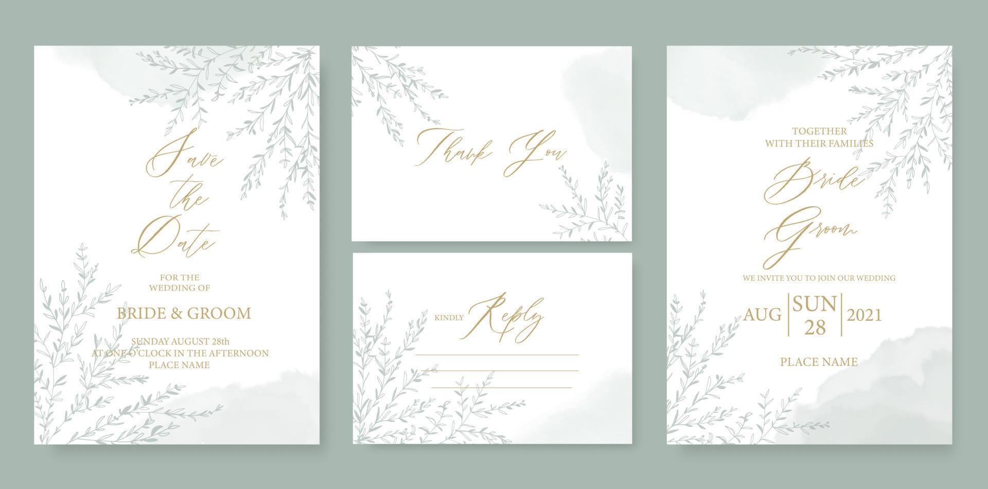 moderne Hochzeitseinladungsschablone mit Aquarellflecken, grünem Brunch und handgemachter Kalligraphie. vektor