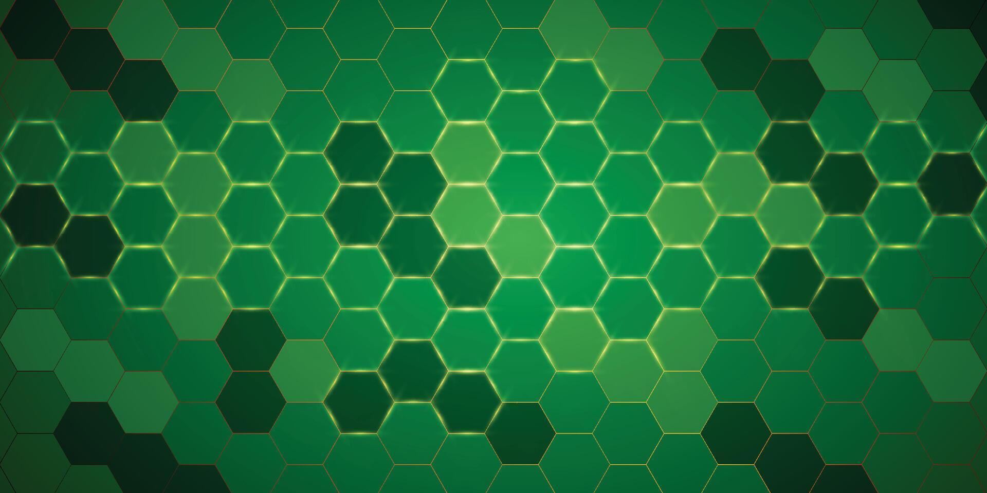 Grün sechseckig Hintergrund mit golden Licht vektor