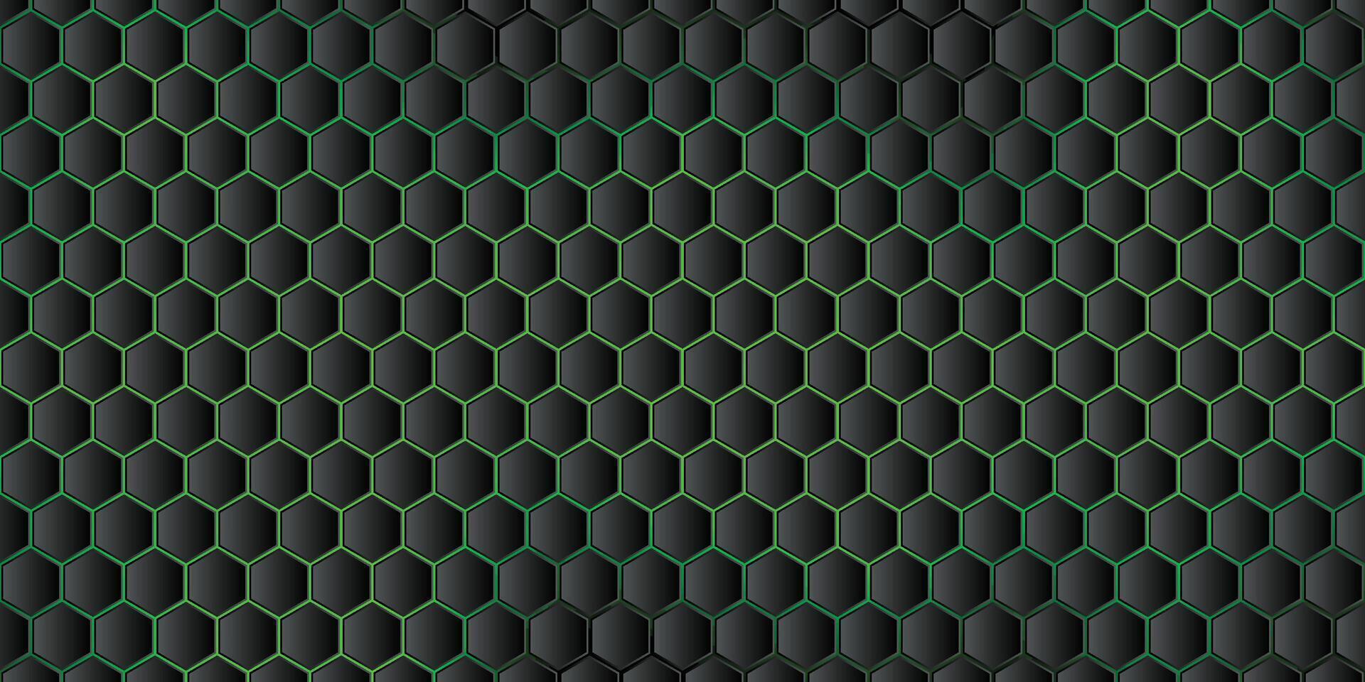 sechseckig schwarz Hintergrund mit Grün Licht vektor