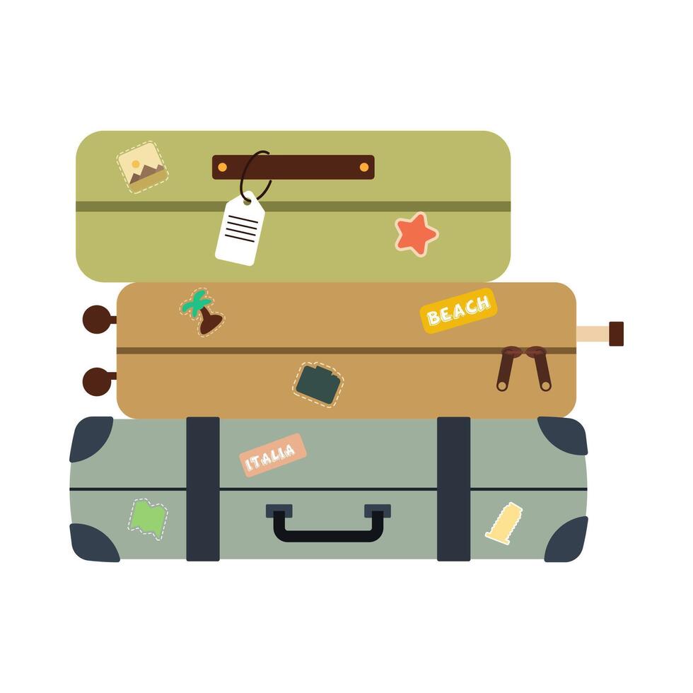 Symbole Gepäck. eben Stil Sommer- Reise Koffer. Koffer und Rucksäcke. Vektor Illustration Urlaub.