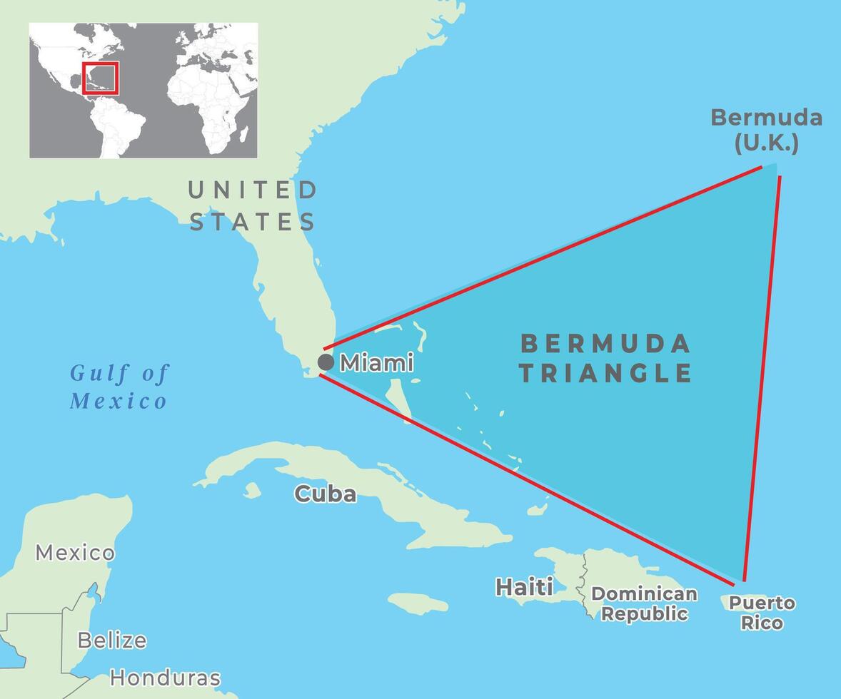 bermuda triangel och djävlar triangel Karta, område i norr atlanten hav mellan bermuda, miami och puerto rico vektor