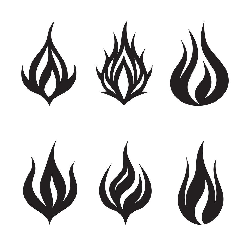 Feuer Symbol Satz. schwarz Feuer Flamme Symbol einstellen auf Weiß Hintergrund. Vektor Illustration