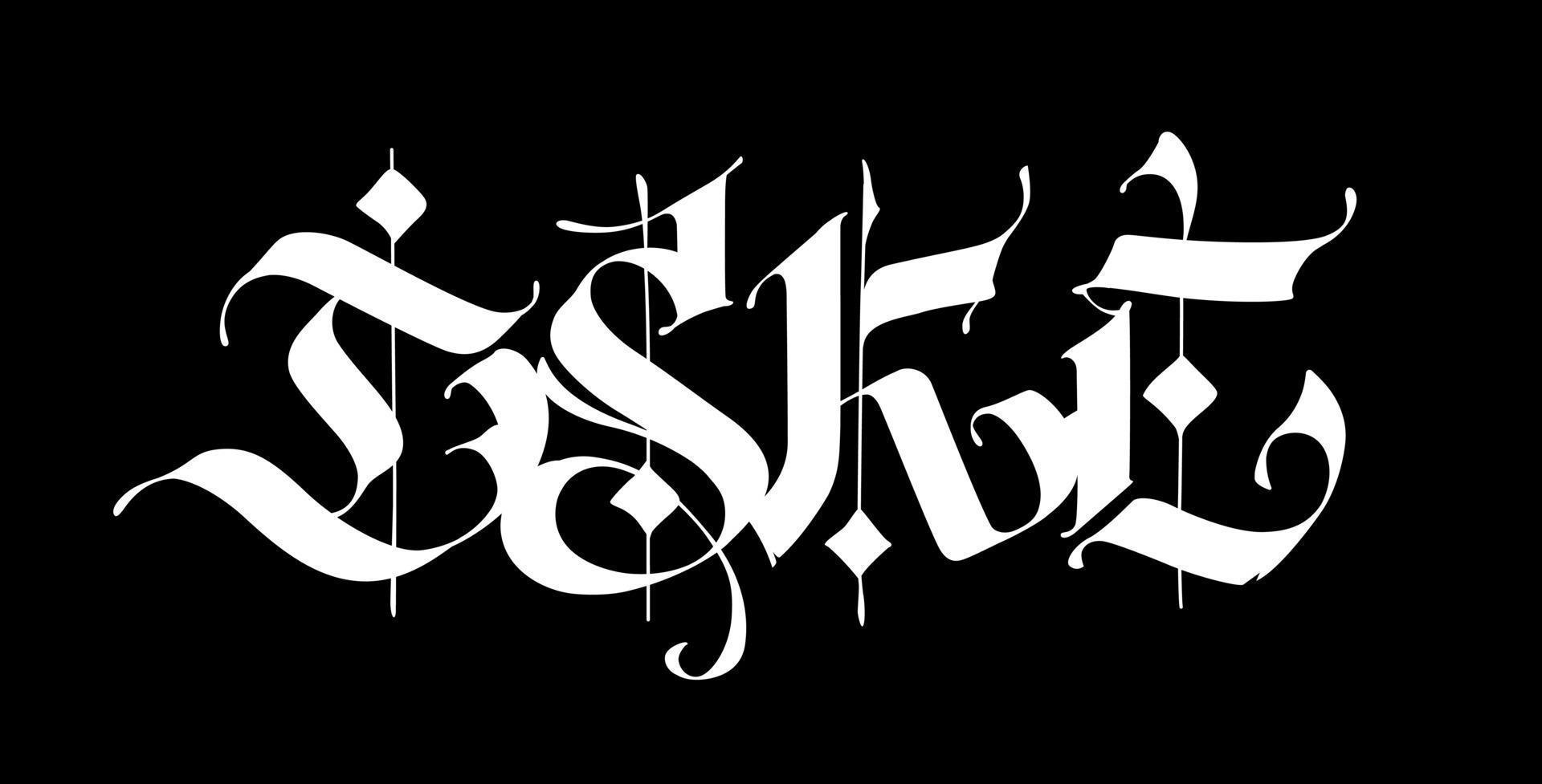 d, s, k, e, im gotischen Stil. Vektor. Buchstaben und Symbole auf schwarzem Hintergrund. Kalligraphie mit weißem Marker vektor